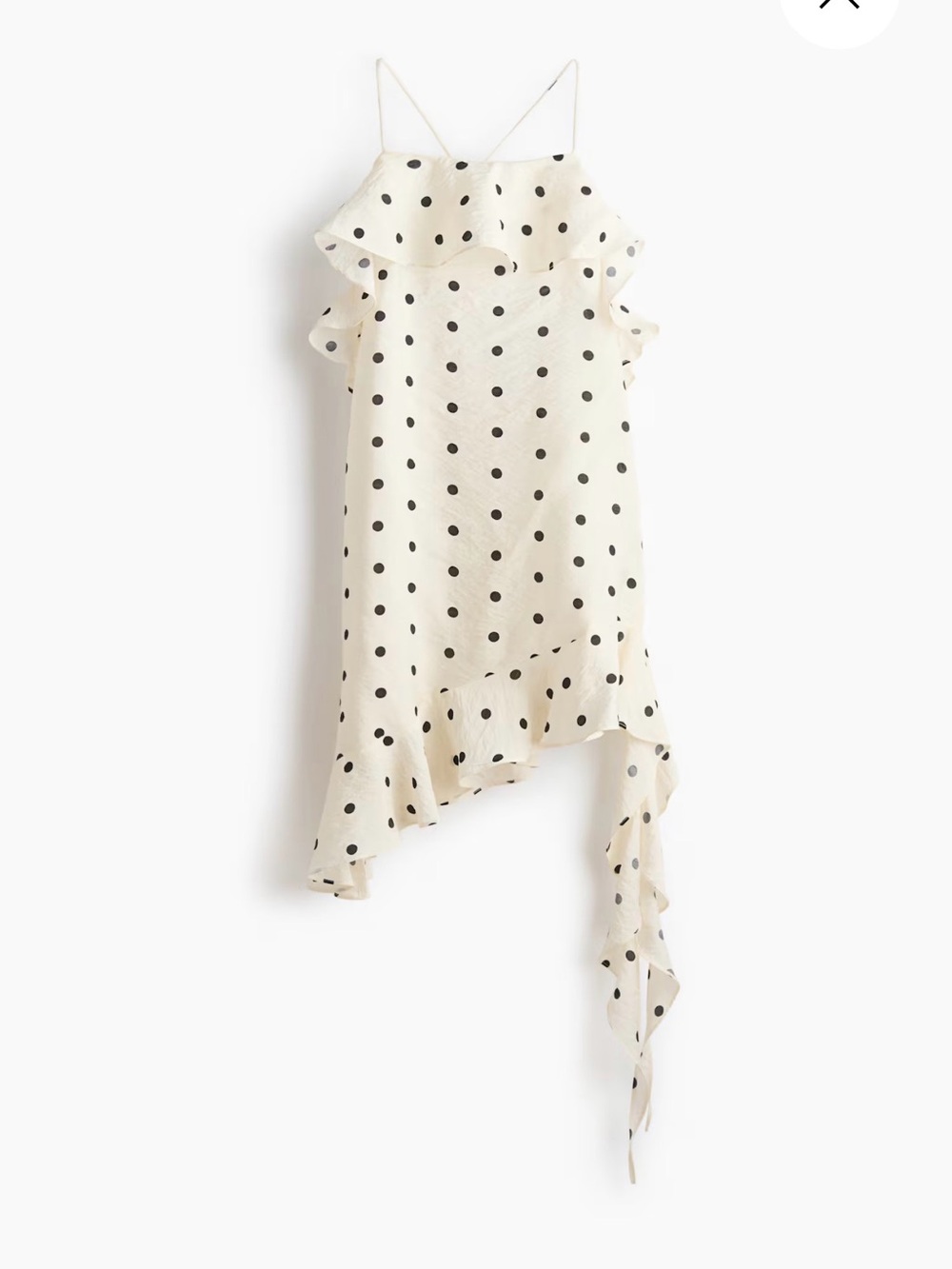 H&M Cream Polka Dot Asymmetrical Ruffle Slip Dress